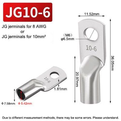 JG-Borne en Cuivre Plaqué LDP18 pour Connexion de Câble Électrique,Anneau Solide d'Alimentation M6,M8,M10,M12- [JG10-6]-50pcs