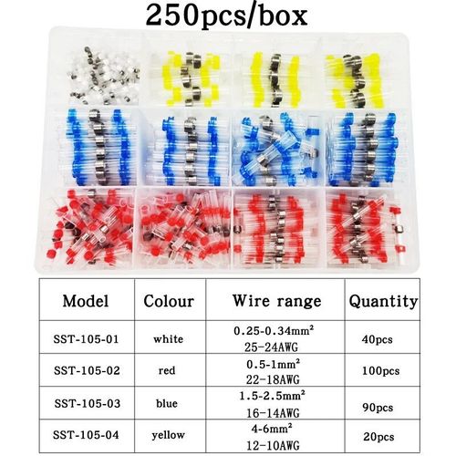 Connecteurs de fils électriques,épissure bout à bout isolée,borne de soudure thermorétractable,connecteurs bout à - 250PCs[D258]