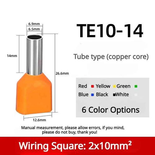 Connecteur de câble électrique à double fil pré-isolé,extrémité de viroles à noyau de cuivre,borne à sertir- [TE10-14]-50Pcs Red