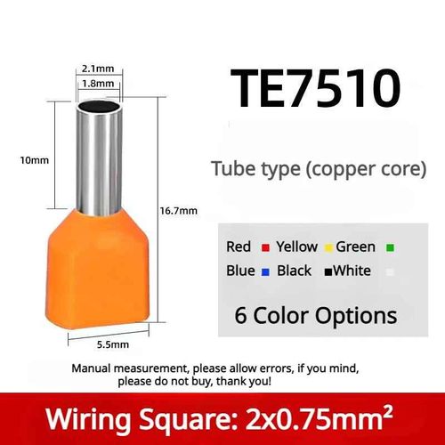 Connecteur de câble électrique à double fil pré-isolé,extrémité de viroles à noyau de cuivre,borne à sertir- [TE7510]-50Pcs Red