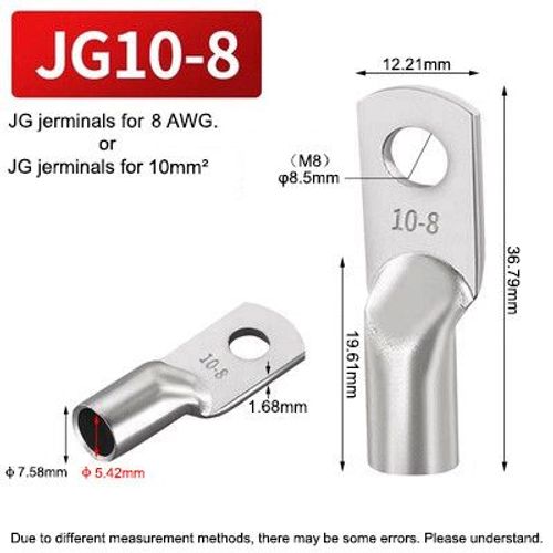 JG-Borne en Cuivre Plaqué LDP18 pour Connexion de Câble Électrique,Anneau Solide d'Alimentation M6,M8,M10,M12- [JG10-8]-10pcs