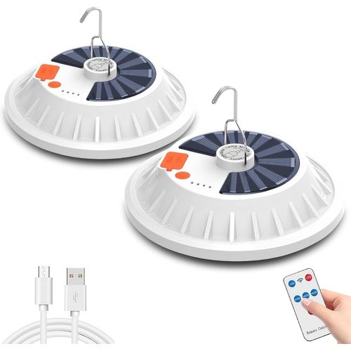 Kalanka-Liaismi Lot De 2 Lampe Camping Solaire, Lampe Exterieur Rechargeable Par Usb Avec Télécommande, 5 Modes Avec Crochet, Lanterne De Camping Étanche Portable Pour La Randonnée, La Pêche, Les Urg