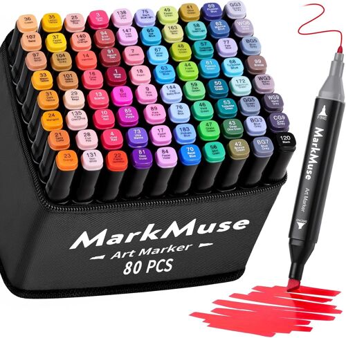 80 Couleurs Feutre A Alcool, Feutres Coloriage Adulte, Marqueurs À Croquis Double Pointe 2s Séchage Rapide Avec Pochette De Transport Et Espaceur Pour Les Débutants Artistes Dessin