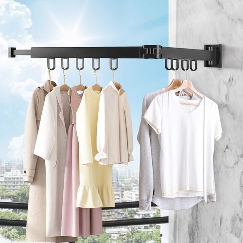 Etendoir Linge Étendoir Mural Séchoir à Linge Etendoir Linge Interieur Extensible Étendoir à Linge 120cm Rabattable avec 18 Crochets pour BalconSalle de BainHôtelBlanc