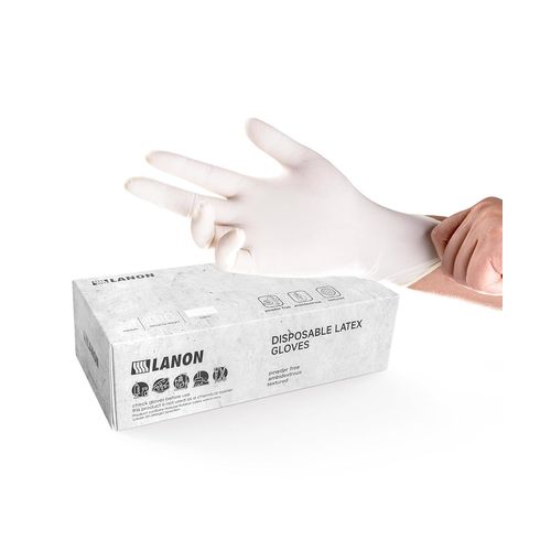 Kalanka-Lanon 5 Mil Gants Jetables En Latex, Contact Alimentaire, Protection Multiusage, Doigts Texturés, Sans Poudre, Blanc, Taille M (100 Gants)