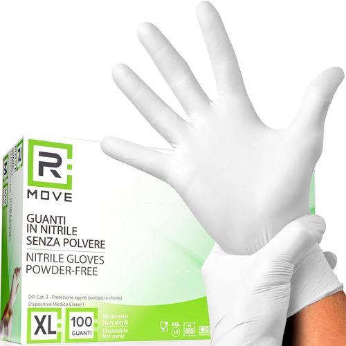 Kalanka-Rmove Lot De 100 Gants En Nitrile Blancs Xl Sans Poussière, Sans Latex, Hypoallergéniques, Gants Jetables Pour Esthéticiennes, Tatoueurs, Milieux Médicaux, Gants Alimentaires (Xl, Blancs)