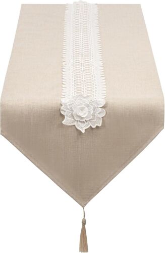 Chemin De Table En Lin Beige 40 X 300 Cm, Chemin De Table À Pompons Brodés, Uni, Élégant, Facile D'entretien, Chemin De Table Pour Table À Manger, Table Basse, Restaurant, Décoration