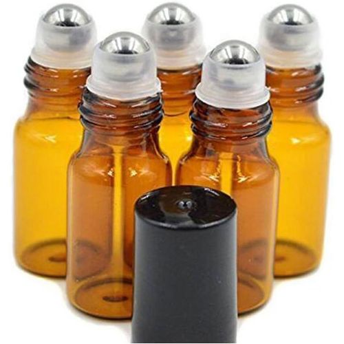 Lot De 24 Flacons De Verre Ambré Rechargeables Avec Roll - On Bouchons Noirs Pour Huiles Essentielles Parfums D'aromathérapie Baumes À Lèvres Brillants 