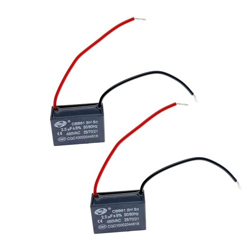 2 condensateurs de démarrage CBB61 2,5 uf avec 2 fils, condensateur de démarrage de ventilateur 450 V AC 2,5 uF, 50/60 Hz pour climatiseur/ventilateur