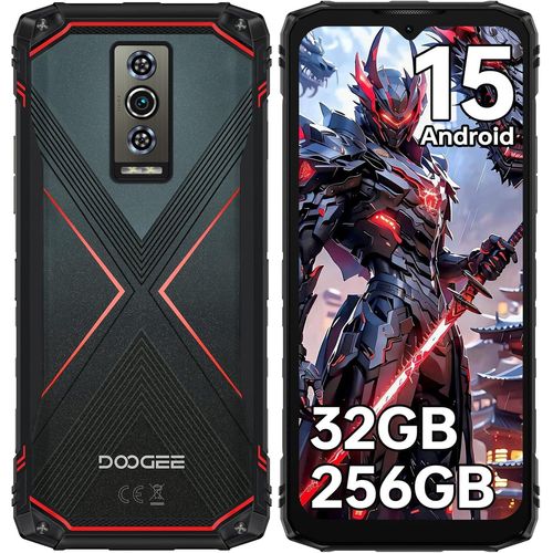 DOOGEE Blade 10 Pro Energy Smartphone Incassable 32Go RAM+256Go ROM, Smartphone Android 15, Écran 6.56 HD+ 90Hz, 50MP+8MP, Batterie 6150mAh, Octa Core, 4.5G/NFC/10.7mm/Double SIM/Face ID, Rouge