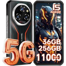 OUKITEL WP55 5G Telephone Portable Incassable Android 15 2025, 36GO+256GO Smartphone Incassable, 11000mAh/33W, 6.6 FHD+ 120Hz, 108MP+32MP Caméra, Dual SIM/NFC/Face ID, Telephone de Chantier Orange