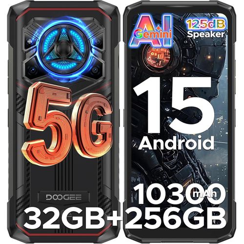 DOOGEE Blade 20 Play Telephone Portable Incassable 5G 32GB+256GB 10300mAh/33W 6,6"" HD+ Smartphone Incassable Android 15, 125dB Speakers, Effet Lumiere LED, Camera 50MP/WIFI6/NFC/Face ID Rouge