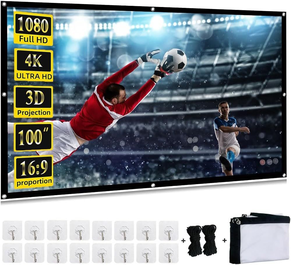 Écran De Projection Portable 100 Pouces (221x125 Cm) - Format 16:9, Toile Polyester épaisse, Pliable, Pour Home Cinéma Et Extérieur