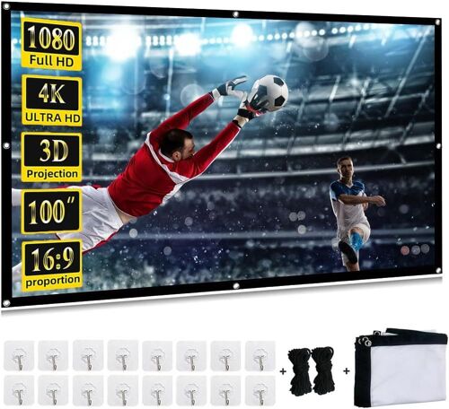 SJZG-Écran De Projection 100 Pouces Ecran Projecteur 16:9 Hd Écrans De Projection Tv Home Cinema Toile Projection Portable Pliable Écran Vidéoprojecteur Exterieur Toile De Projecteur Pour Camping