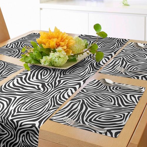 Hthed-Rayures Chemin De Table Napperons 4 Pièces, Motif De Peau De Zèbre, Rectangulaire Décoratif Pour Salle À Manger, 40 Cm X 180 Cm, Noir