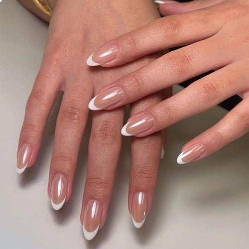 Kal-Lot De 30 Faux Ongles En Forme D'amande, Longueur Moyenne, Blanc-Rose Brillant, Pointe Française, À Coller, Chromés, Mat, Manucure Française, Couverture Complète 