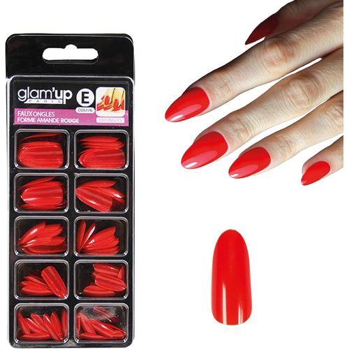 Glam¿Up Paris - Faux Ongles - Pleine Couverture - Facile À Utiliser - 100 Pièces - Forme Amande - N°176 - Rouge 
