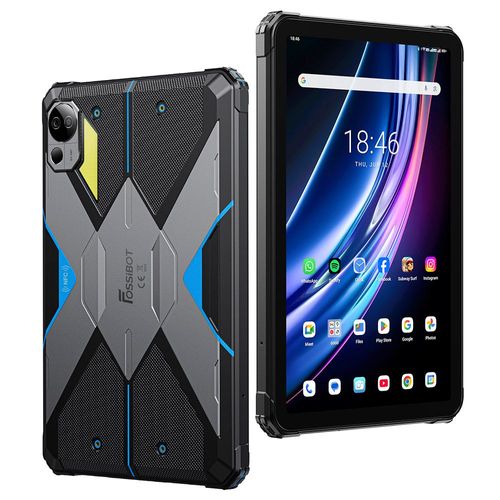 Tablette robuste FOSSiBOT DT3 5G, Android 15, écran 10,4 pouces 1200 x 2000, 12 Go de RAM, 256 Go de ROM, Wi-Fi 6, batterie 21 560 mAh, charge rapide 66 W, lampe torche LED, NFC - Bleu