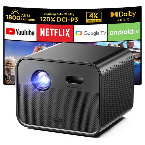 Projecteur Ultimea Poseidon E100, 1800 ANSI, 1080p natif, décodage 4K, mise au point automatique et correction trapézoïdale automatique 6D, image 3D active