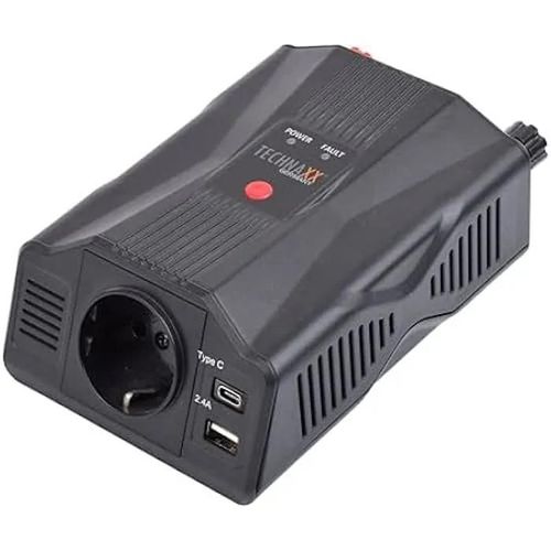 Technaxx Onduleur De Voiture 12 V À 230 V Certifié Tüv Rheinland Avec 1 Prise Schuko Et 2 Ports Usb Puissance 300 W / 600 W (Crête)