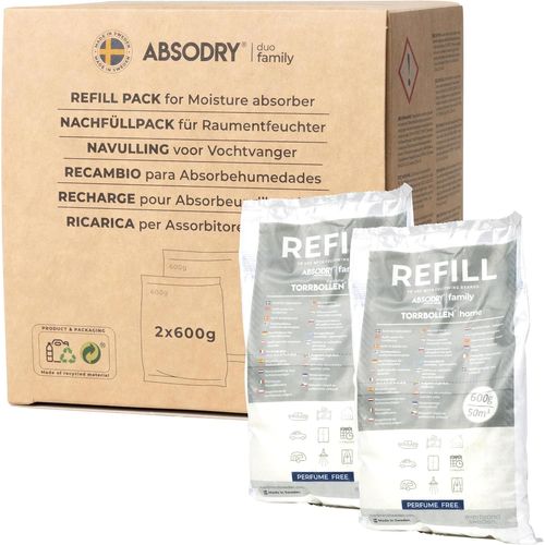 Recharge déshumidificateur d'air Anti moisissure 2×600 g-Compatibilité Universelle-Empêche Les odeurs & retient l'humidité-Recharge absorbeur d'humidité.[O8]