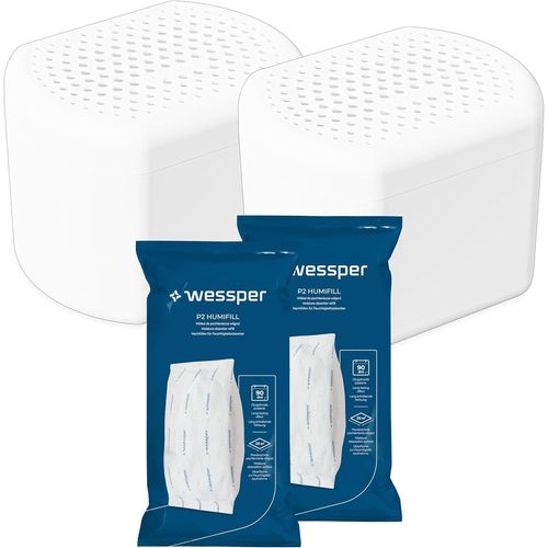 KALANKA-WES101 Lot de 2 déshumidificateurs d'humidité avec recharge de granulés, rechargeables, réduit les moisissures et les odeurs (blanc)