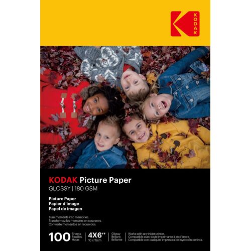 KODAK - 100 feuilles de papier photo 180g/m², brillant, Format A6 (10x15cm), Impression Jet d'encre - 9891094--