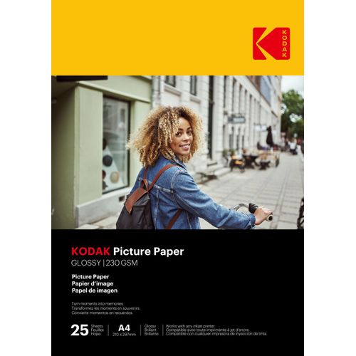 KODAK - 25 feuilles de papier photo 230g/m², brillant, Format A4 (21x29,7cm), Impression Jet d'encre - 9891102--