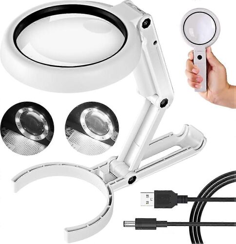 30x 10x Loupe Avec Lumière Et Support, Loupe Pliable À Main Et Gradable À 2 Niveaux Pour Un Travail Rapproché