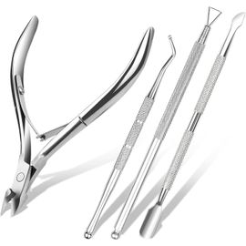 Hthed-Lot De 4 Pinces À Cuticules En Acier Inoxydable Avec Repousse-Cuticules, Coupe-Cuticules, Pince À Cuticules Professionnelle Pour Ongles Des Pieds Et Des Ongles Des Mains Argenté 