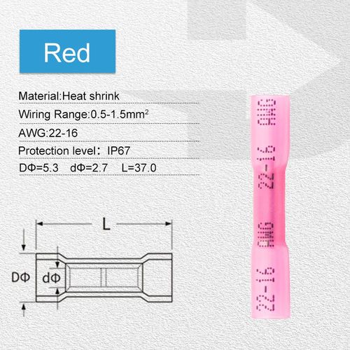 Connecteurs de fil bout à bout thermorétractables,câble électrique automobile isolé étanche,CriAJpolitics als AWG - Red-50PCS[B]