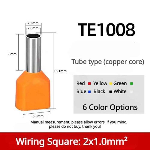 Connecteur de câble électrique à double fil pré-isolé,extrémité de viroles à noyau de cuivre,borne à sertir- [TE1008]-50Pcs Blue