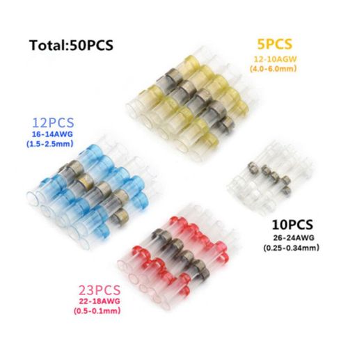 Kit de connecteurs d'épissure isolés de fil électrique,thermorétractable,tube de manchon de soudure étanche- 50PCS Without Box