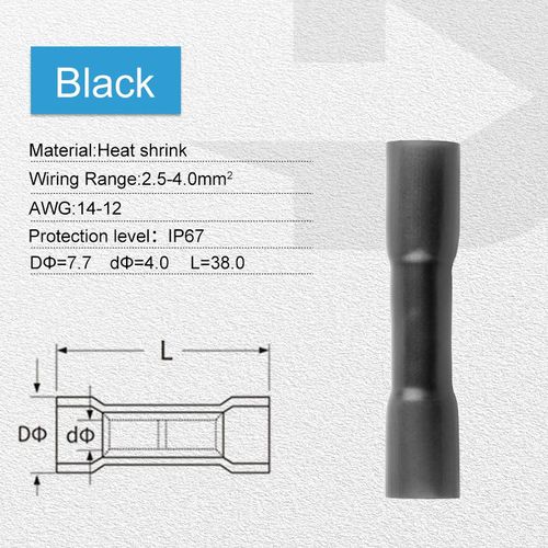 Connecteurs de fil bout à bout thermorétractables,câble électrique automobile isolé étanche,CriAJpolitics als AWG - Black-50PCS