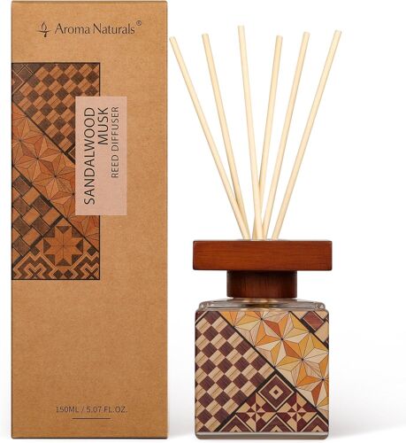 Jgd-Diffuseurs De Parfum Pour La Maison, Couvercle En Bois Diffuseur D'huile Parfumée Avec Bâtonnets, 150 Ml Idéal Pour Chambre, Salon, Studio (Sandalwood Musk)