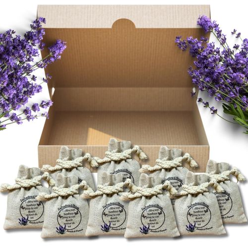 Coffret Moments In Provence|Sachets Parfumés À La Lavande X9|Origine France Remplis À La Main|Senteur Intense Pour Armoires Placards Linge & Anti-Mites|Aspect Lin Coton & Citation Positive 