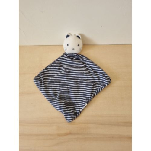 doudou chat blanc bleu rayé obaibi