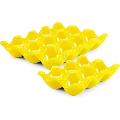 Sjzg-Plateau À ?ufs En Céramique Pour 12 + 6 Tasses \U2013 18 ?ufs En Porcelaine \U2013 Organisateur De Rangement Décoratif Pour Réfrigérateur, Comptoir, Cuisine (Jaune)