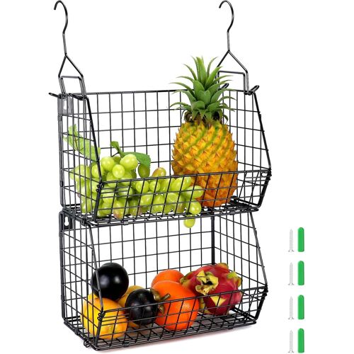 Cmwx-® 2 Niveaux Panier De Rangement Suspendu, Panier Legumes Cuisine, Étagères De Rangement Pliables Et Empilables, Pour La Cuisine, La Garde-Robe Et L'organisation De La Maison