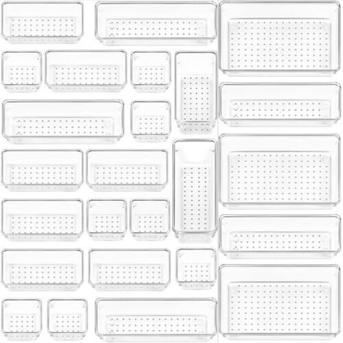 Sjzg-25 Pièces Organisateurs De Tiroirs 4 Tailles Rangement Et Organisation De Cuisine Plastique Rangement Maquillage Tiroir Pour Papeterie,Bijoux Et Autres,Dans La Bureau,Salle De Bain Et Coiffeuse