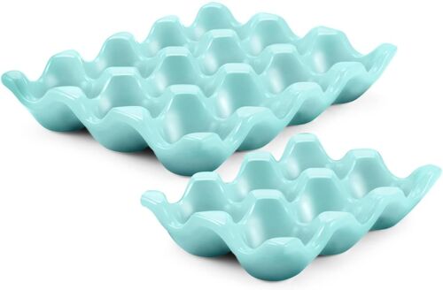 Sjzg-Support À ?ufs En Céramique Pour Réfrigérateur Pour 12 + 6 Tasses \U2013 Plateau À ?ufs En Porcelaine Pour 18 ?ufs En Porcelaine \U2013 Support De Service Décoratif Pour Réfrigérateur, Comptoir,