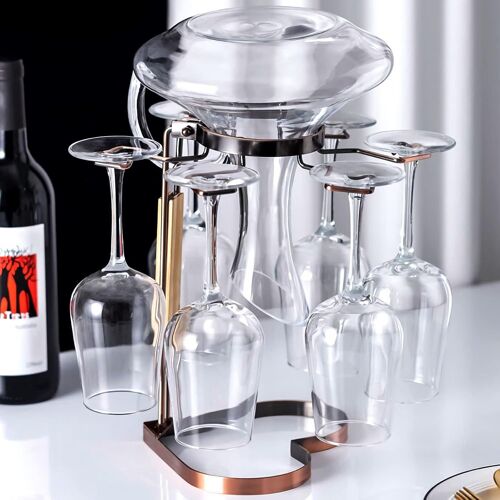 Sjzg-Porte-Vin À Vin Multifonction, Organisateur De Vin Avec Rack De Gobelets À Vin Bureau, Affichage De Comptoir Pour 6 Verres À Vin À L'envers Organisateur De Logiciels À Étouffage (C?ur Modèle)