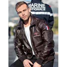 Blouson Cuir Marine Nationale.Style "Top Gun" "Aéronautique Navale" Couleur Marron Taille L. État Impeccable , Porté Une Fois.