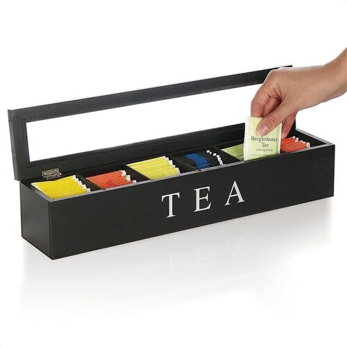 Sjzg-Support Pour Sachets De Thé Avec 6 Compartiments, Station De Café En Bois Organisateur De Condiments, Boîte À Thé Panier De Rangement Pour Paquet De Sucre