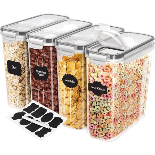 Cmws-Kichly Boite De Rangement Cuisine (Lot De 4) - Plastique Sans Bpa - Bocaux Hermetiques Alimentaires En Scellée Avec Couvercle - Conservation Farine, Sucre, Pates, Céréales, Riz,