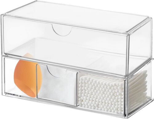 Sjzg-2 Pièces Organiseur Cosmétique Empilable, Organisateur De Coiffeuse, Organisateur Maquillage Acrylique Transparent, Bureau Tiroirs Boîte De Rangement, Vitrine Acrylique Pour Cosmétiques (Type B)