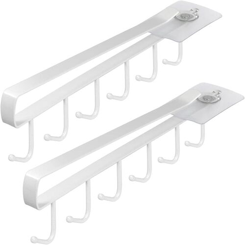 Sjzg-U7166 Porte Tasse Suspendu Métal (Ensemble De 2), Hook Rack, Porte Tasses, Rangement Cuisine Avec Patin De Fixation Adhésif -Blanc