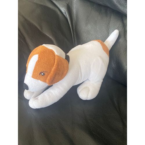 Doudou chien blanc marron CREDIT MUTUEL 27cm