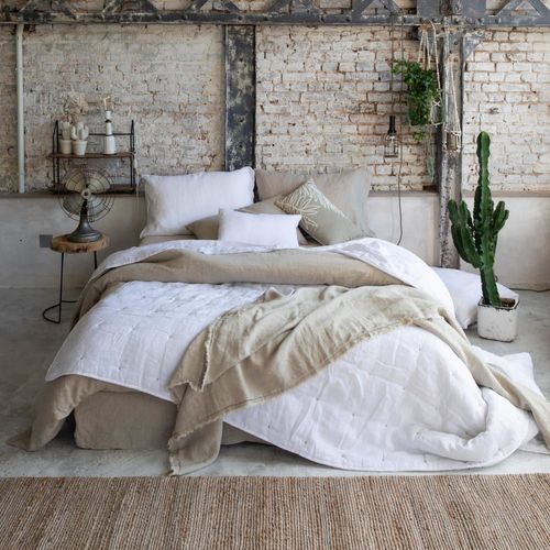 Jeté De Lit Stonewashed En Lin Blanc 180 X 260