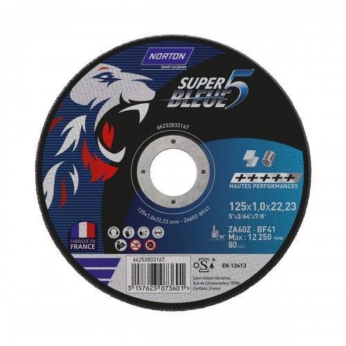 25 meules de tronçonnage à moyeu plat Super Bleue 5 - 115 x 1,60 x 22,23 mm NORTON
